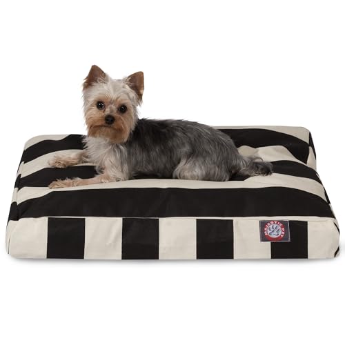 Majestic Pet Shredded Memory Foam Dog Bed Small with Removable Washable Cover 27x20x4 Inch  Rectangle Orthopedic Dog Bed for Senior DogsFlat Durable Dogs Crate Bed- Vertical Stripe - Black