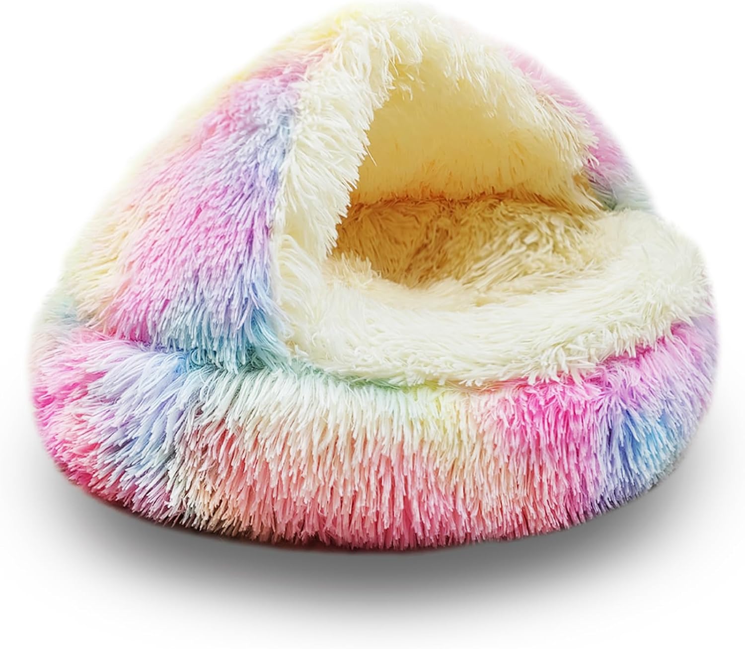 ShinHye Cat Bed Round Plush Fluffy Hooded Cat Bed Cave, Cozy for Indoor Cats or Small Dog beds, Soothing Pet Beds Doughnut Calm Anti-nxiety Dog Bed - Waterproof Bottom Washable (2323inch, Multicolor)