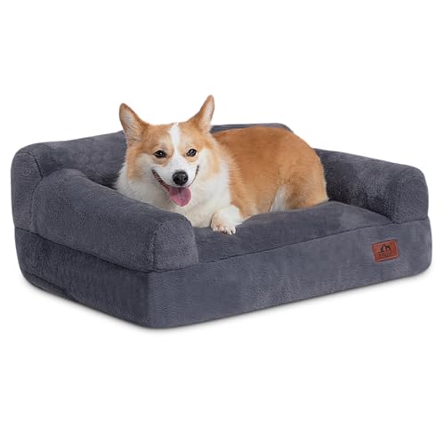 Hollypet Fluffy Plush Dog Cat Pet Couch, Gray M