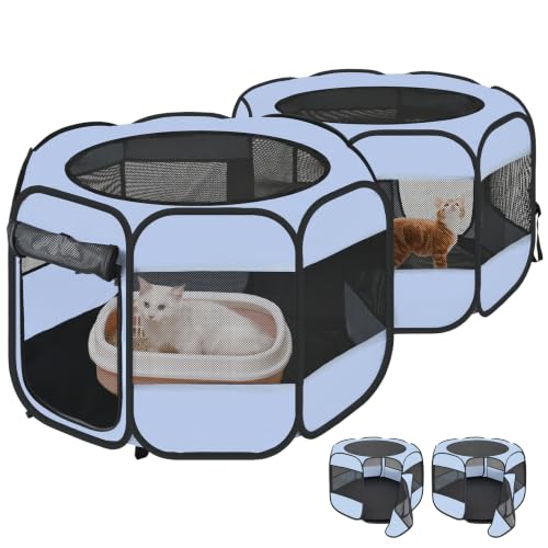 2-in-1 Cat Playpens, Detachable into 2 Separate Playpens with Additional 2 Doors, Portable Dog Playpen Cat Tent Enclosure for Kitten and Puppy Indoor Outdoor Use(S)
