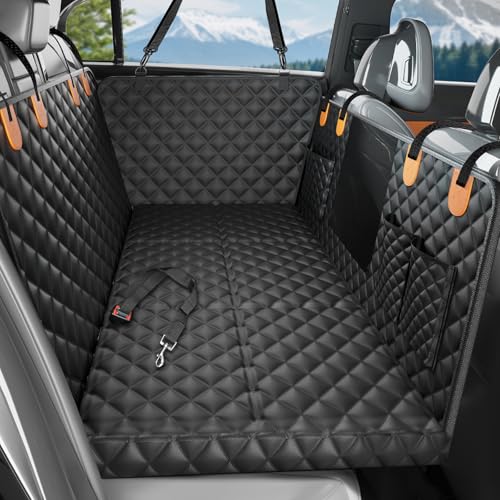 Back Seat Cover for Dogs, Dog Car Seat Cover for Back Seat with Hard Bottom, Waterproof Dog Hammock for Car with Mesh Window & Pocket, Pet Rear Seat Cover Protector Holds 400lbs for Car SUV