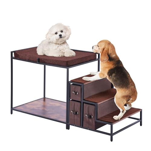 VEVOR Pet Bunk Bed with Stairs (Dark Brown)