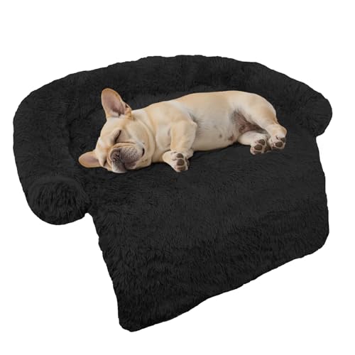 GGIB Calming Dog Bed Fluffy Plush Dog Mat for Furniture Protector with Removable Washable Cover for Large Medium Small Dogs and Cats (Small,Black)