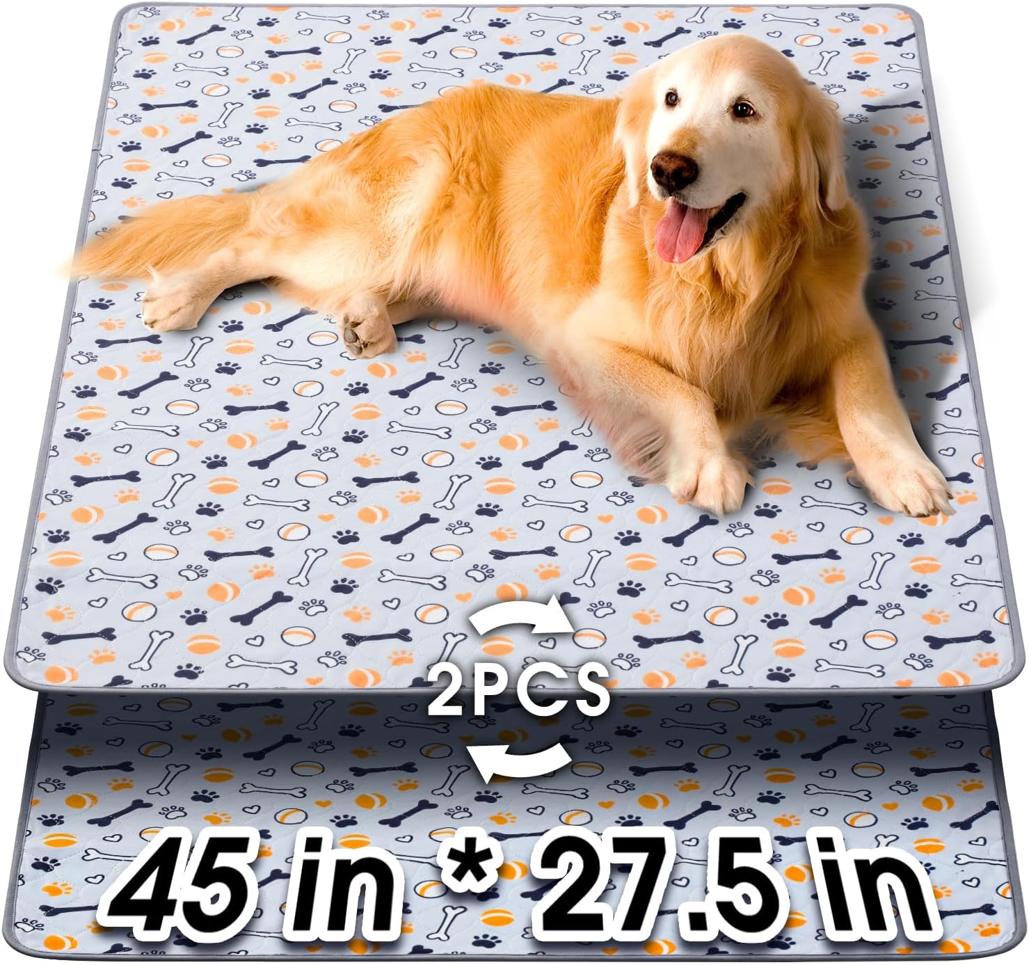 Hompet Washable Pee Pads for Dogs, 45"x27.5", 2-Pack Thick Heavy Absorbency Reusable Pee Pads Prevent Leakage Non-Slip, Pet Training Pads for Puppy Playpen, Crate, Potty, Floor, Bed, Sofa