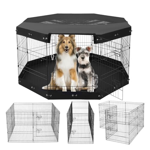VEVOR Dog Playpen, 8 Pcs 30" H x 24" W Panels Foldable Metal Pet Exercise Pen, Dog Fence Indoor and Outdoor Pen with Door, Bottom Pad and Top Cover, Pet Playpen for Dogs, Cats, Other Small Animals
