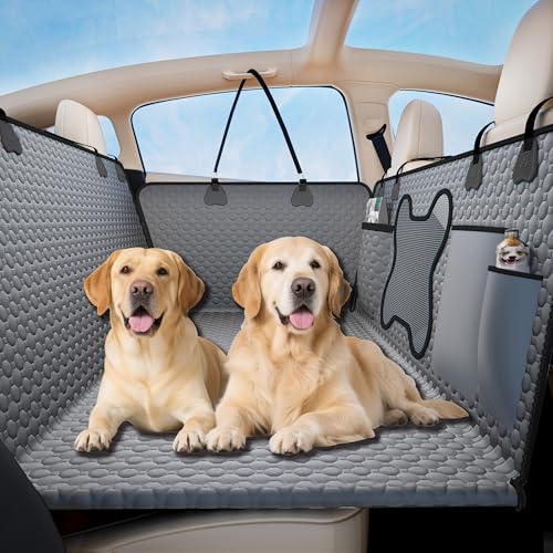 Hard Bottom Dog Car Seat Cover for Back Seat  Waterproof Nonslip Hammock Extender for Trucks & SUVs, Heavy Duty Pet Protector, Gray Oxford Fabric