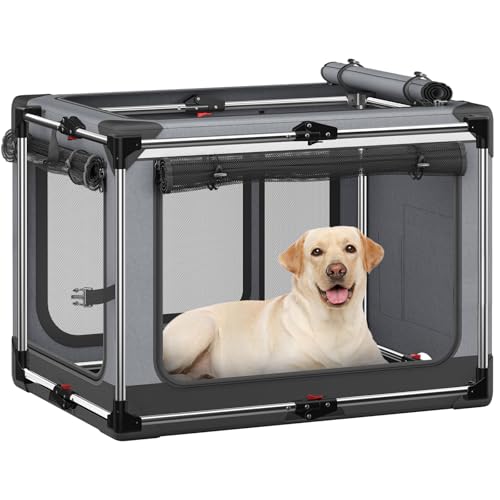 Collapsible Dog Crate: 42 Inch Foldable Soft Sided Dog Crate for Extra Large Dogs, Portable Dog Travel Kennel with Soft Mat for Indoors & Outdoors, Grey (42" L x 31" W x 31" H)