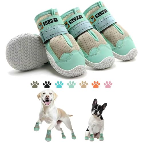 Hcpet Dog Shoes for Large Dogs, Breathable Dog Booties for Small Medium Dogs, Anti-Slip Dog Boots & Paw Protectors for Hot Pavement Winter Snow Hiking with Reflective Straps Green Size 8