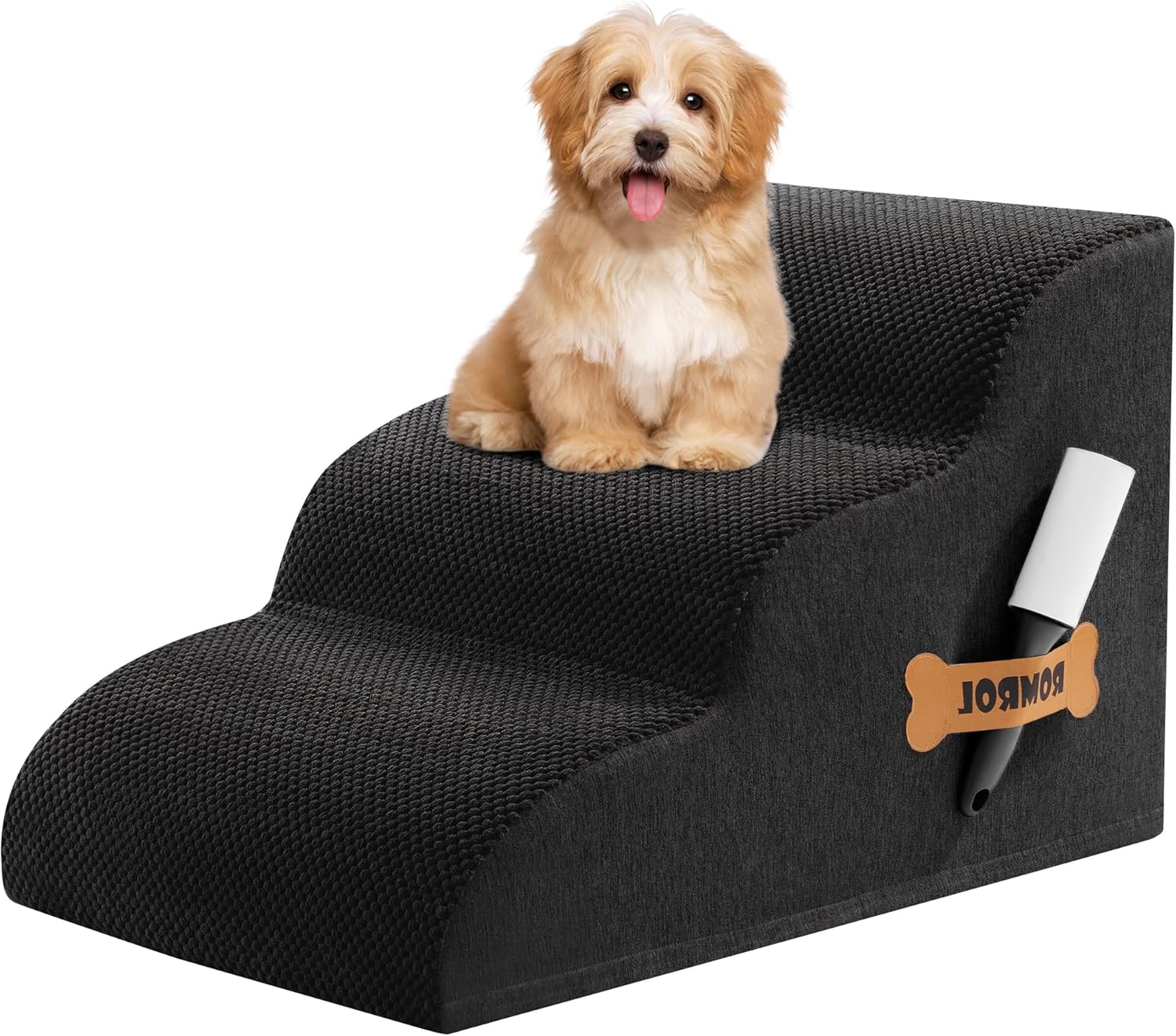 Romrol Dog Stairs, 3-Step, Black