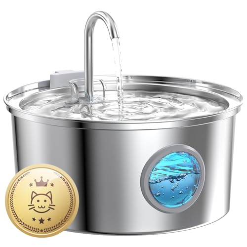 Stainless Steel Pet Water Fountain: 108oz/3.2L Cat Fountains with Led Light - Metal Bowl