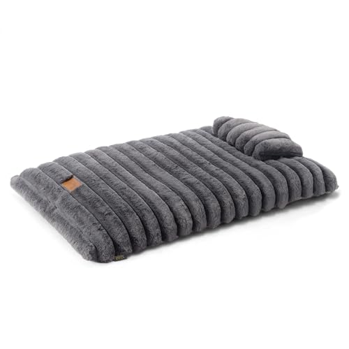 TOWN & COUNTRY LUXE CuddleTown Ribbed Bubble Stripe Pillow Crate Mat Pet Bed, Machine Washable Cover, Soft & Calming, Non-Slip Bottom, Dark Grey, Large 42"x28"x3"