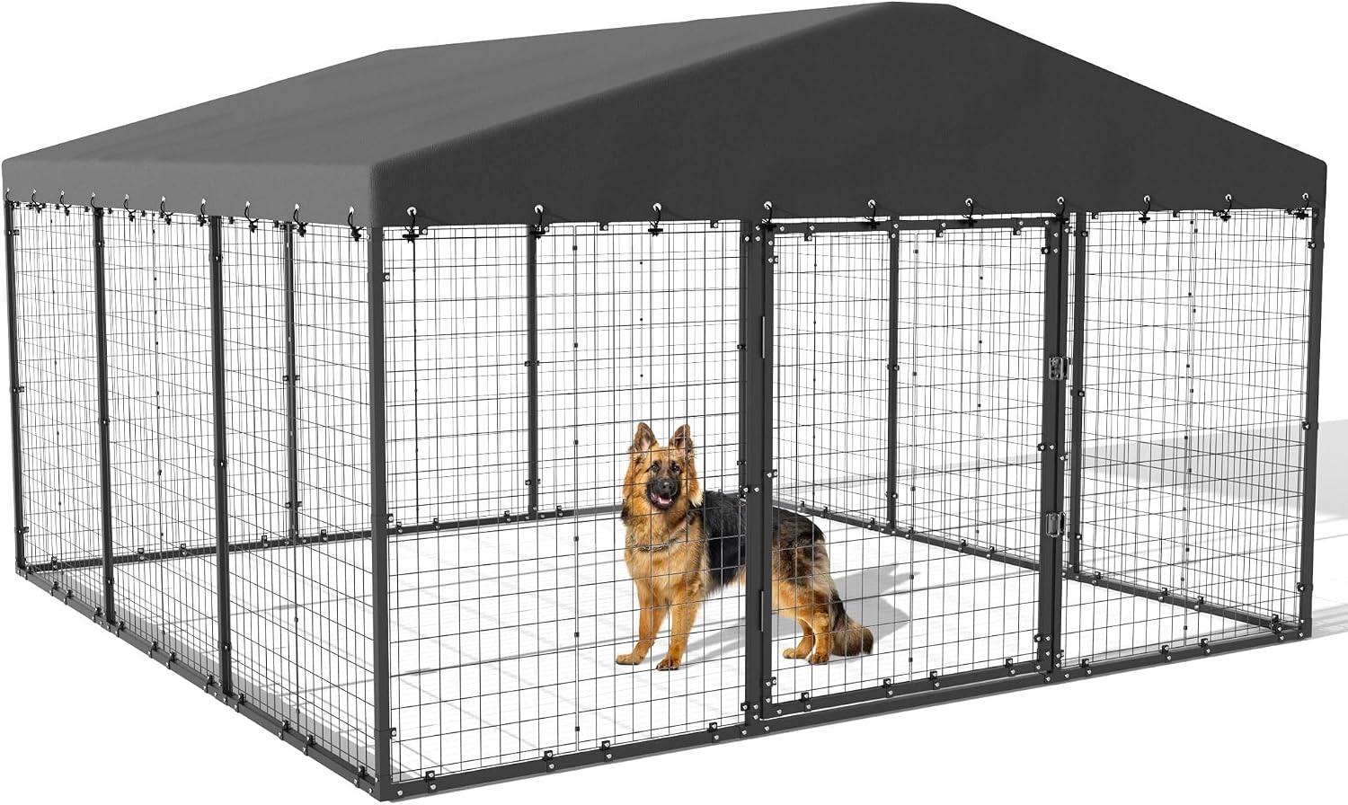 Kullavik 10x10x6 FT Large Outdoor Dog Kennel,Anti-Rust Galvanized Steel Dog Pen with Double Locks,Heavy Duty Dog Enclosure Fence with UV & Water Resistant Roof Cover for Outside