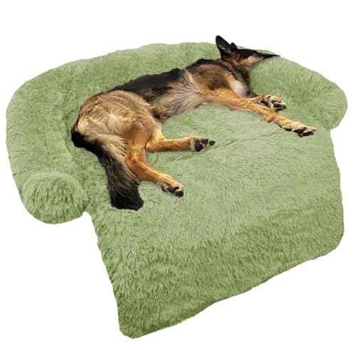 GGIB Calming Dog Bed Fluffy Plush Dog Mat for Furniture Protector with Removable Washable Cover for Large Medium Small Dogs and Cats (Large, Grass Green)