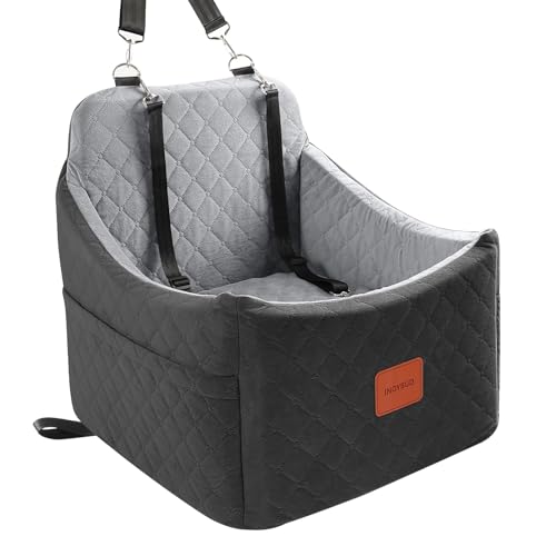 Dog Car Seat for Small Medium Dogs,Detachable Washable Dog Booster Seat Under 35lbs, Pet Car Seat Travel Bed with Storage Pockets and Safety Belt (Black/Grey, Medium)