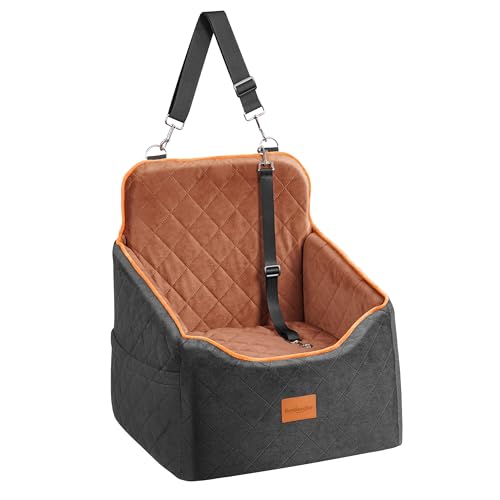 Dog Car Seat for Small Dogs - Puppy Car Seat with Safety Strap & Waterproof Padding, Portable Pet Carrier for Cars, Trucks & SUVs, Comfortable Elevated Bed for Pets Up to 35lbs (Black/Coffee)