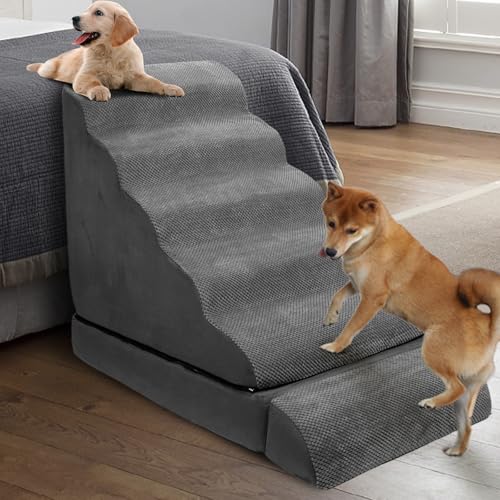 Soft Dog Stairs & Steps for High Beds 24-28 Inches Tall for Small Dogs, LitaiL Pet Stairs/Steps for Beds 28 Inches High, Non-Slip Dog Ramps for Older Cats
