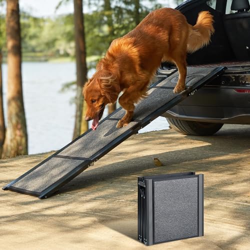 Upgraded Dog Ramp for Car 71'' X-Long & 19.7" Wider Folding Dog Ramps for Large Dogs with Non-Slip Rug Surface Portable Doggy Ramps for SUV Car & Truck, Up to 250 LBS