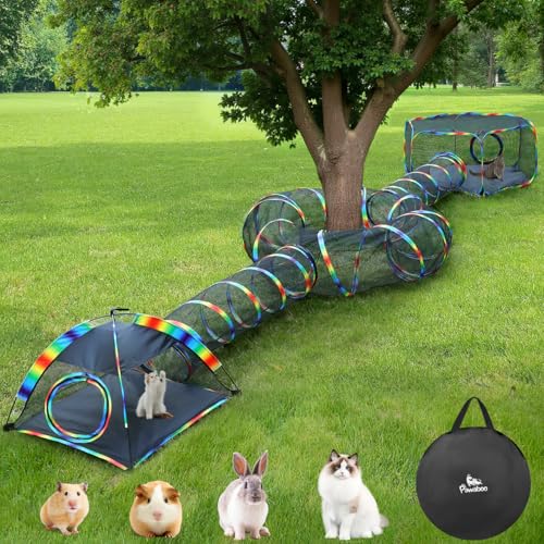 Outdoor Cat Enclosures for Cats Indoor, Patio Portable Mesh Cat Tent, Tunnel, Playhouse with Free Carry Bag & Metal Rod for Multiple Small Animals, Includes Cat Playpen+2 Tent+2 Tunnel,Rainbow
