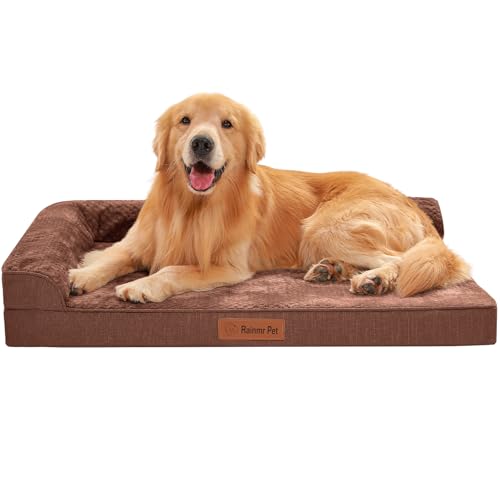 Orthopedic Dog Beds Large Sized Dog, 3 Inch Memory Foam Pet Bed for Medium and Large Dogs, Washable Removable Cover, Nonskid Bottom, Waterproof, 41x27 Inches XL Brown Grey