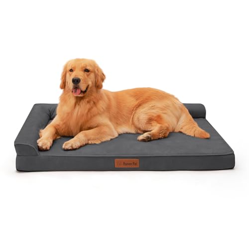 Chew Proof Dog Bed, 3" Memory Foam Dog Bed for Medium and Large Dogs, Removable and Washable Microsuede Cover, Waterproof Liner, Nonskid Bottom, 41x27 Inches XL Dark Grey