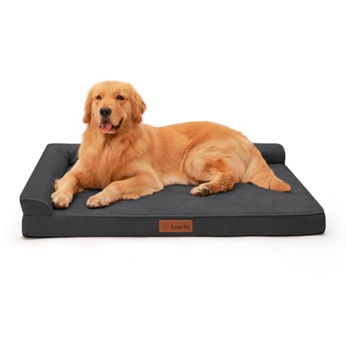 Orthopedic Dog Beds Large Sized Dog, 3" Memory Foam Pet Bed for Medium and Large Dogs, Removable and Washable Microsuede Cover, TPU Waterproof Liner, Nonskid Bottom, 44x32 Inches XXL Dark Grey
