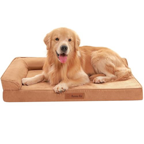 Chew Proof Dog Bed, 3" Memory Foam Dog Bed for Medium and Large Dogs, Removable and Washable Microsuede Cover, Waterproof Liner, Nonskid Bottom, 36x27 Inches L Khaki