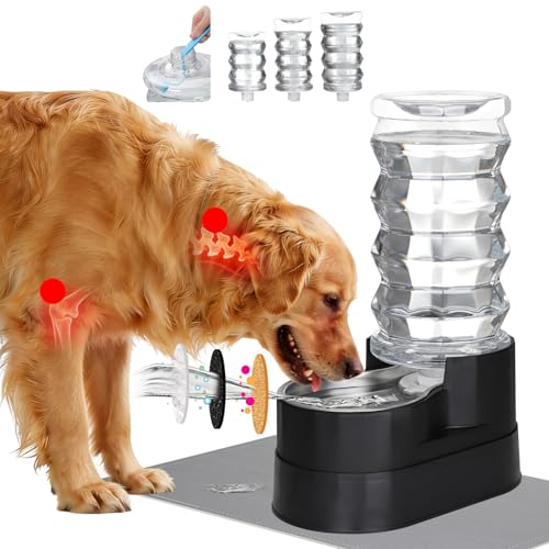 RIZZARI Large Water Dispenser for Dogs: 8L Gravity Black Automatic Stainless Steel Waterer - 100% BPA Free - Raised Pet Feeder for Pet Dogs Indoor/Outdoor