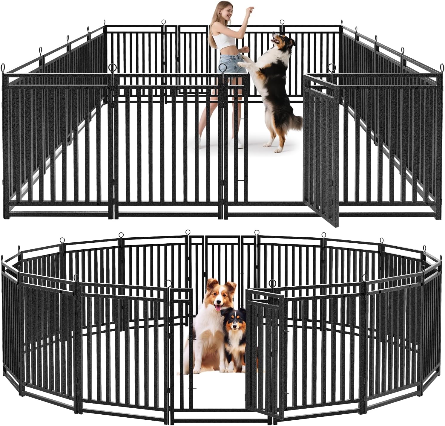 Dog Fence Outdoor Indoor, 40" Inch Height 16 Panels Dog Playpen for Large/Medium/Small Dogs Metal Dog Pen for Yard Camping and RV | Black-Silver