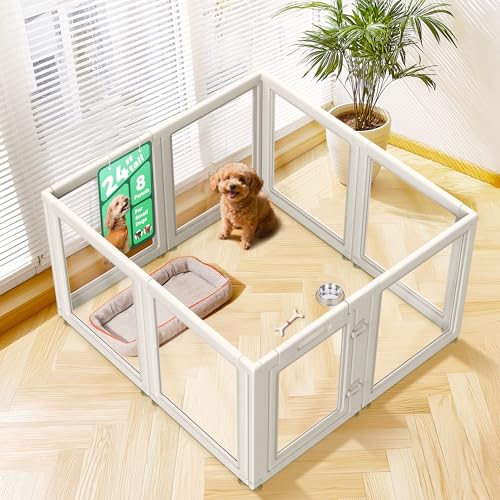 FXW AuraSpace Acrylic Indoor Dog Playpen for Puppies and Small Dogs, 24 Inch, 8 Panels, White