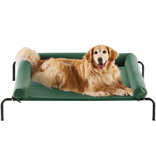 RRPETHOME Large Elevated Cooling Dog Bed, Raised Dog Cot Beds for Large Dogs, Elevated Outdoor Pet Cot, Chew Proof Portable Cooling Pet Cot with Skid-Resistant Feet and Breathable Mesh