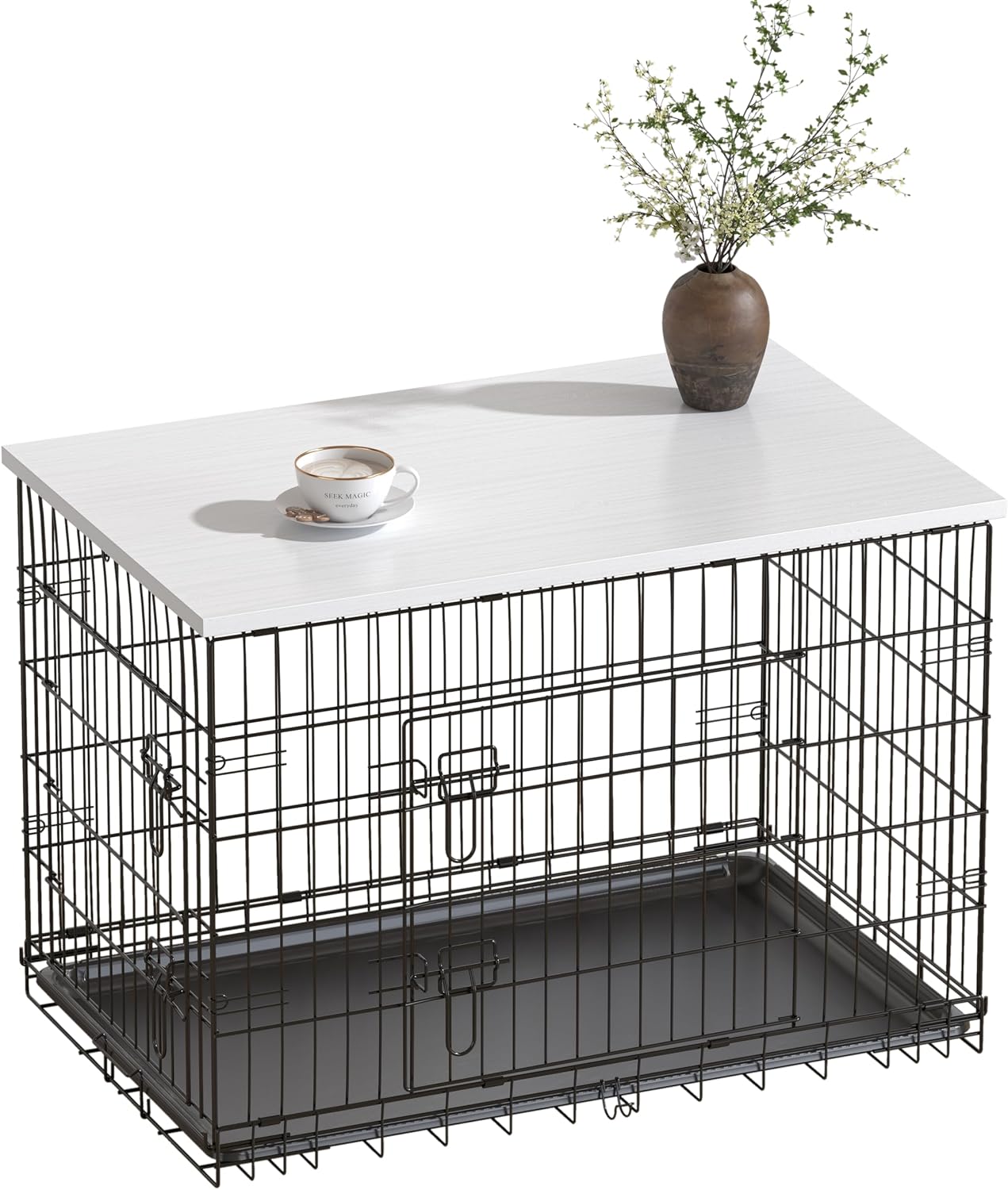 Piskyet Dog Crate Topper Wood Countertop for 48 42 36 30 24 inch Dog Cage, Dog Crate Cover,Dog Kennel Topper(Crate Not Include) (White, for 48 Inch Crate)