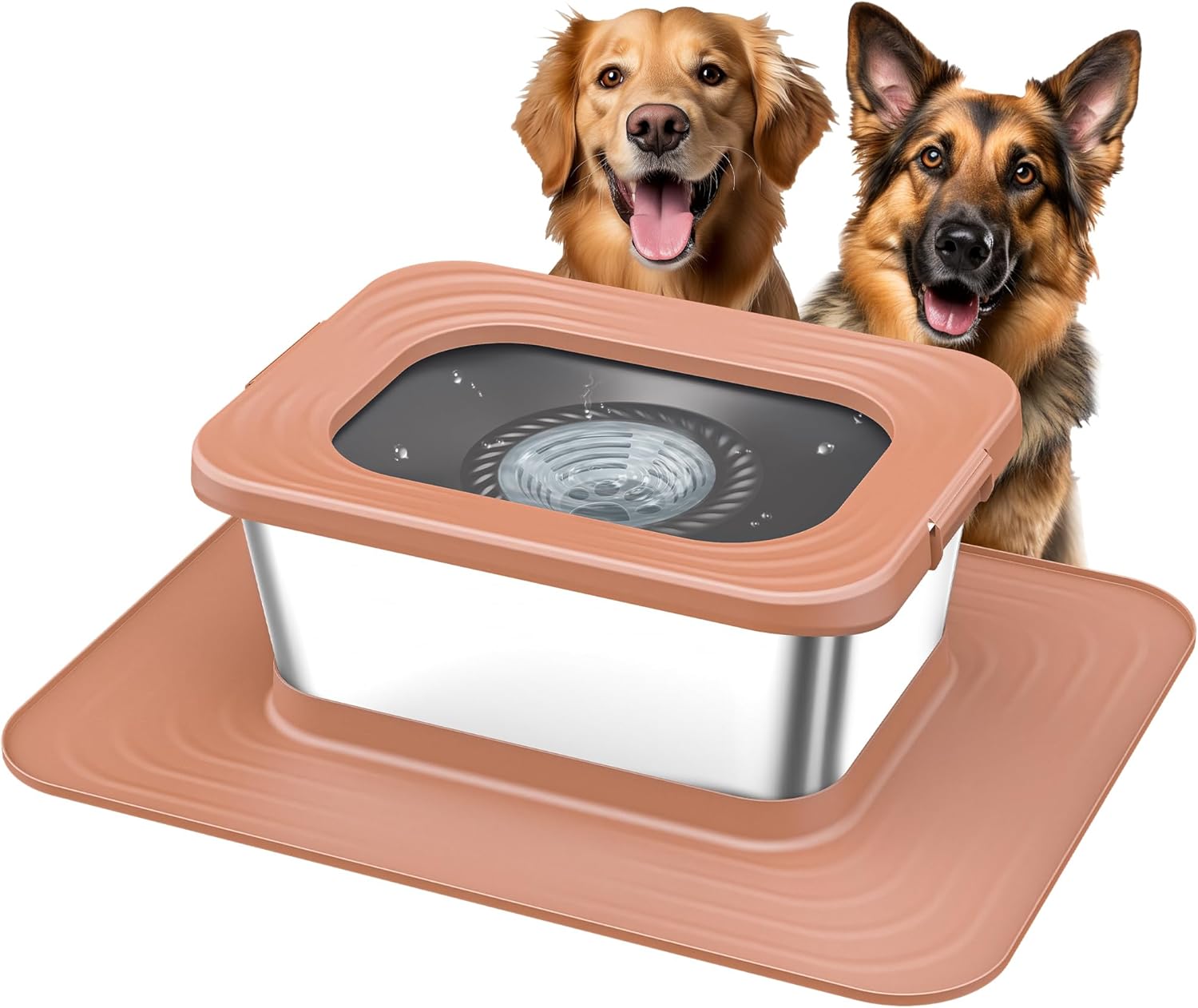 Decflow 10L Stainless Steel Dog Water Bowl, No Spill Anti-Splash with XXL Silicone Mat, Pink