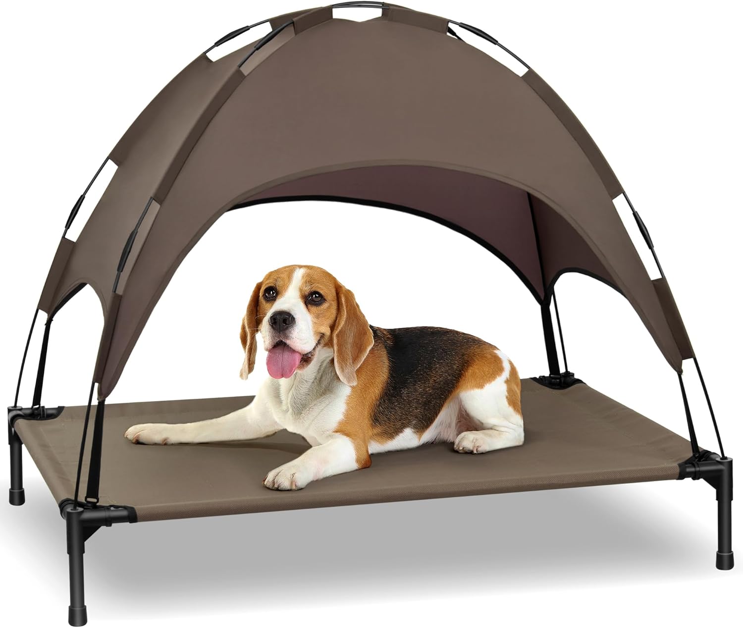 Heeyoo Elevated Dog Bed with Canopy, Portable Dog Cot with Removable Shade Tent, Outdoor Raised Pet Cot Cooling Bed for Dogs