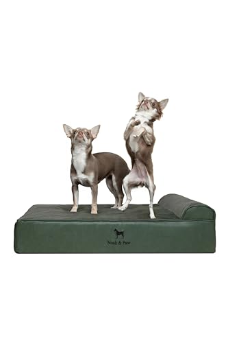 NOAH & PAW Dog Bed, 28x23x7.5 Inch, Orthopedic Dog Beds for Medium Size Pets, Eggshell Memory Foam Infused with Cooling Gel, Waterproof, Machine Washable, Includes Inner Cover (Faux Leather)