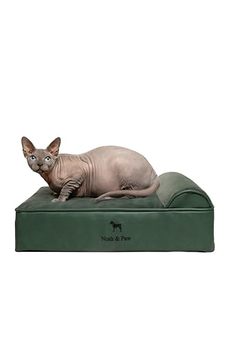 NOAH & PAW Small Dog Bed, 20x15x6.5 Inch, Cat Bed for Indoor Cats, Orthopedic Eggshell Memory Foam Infused with Cooling Gel, Waterproof, Machine Washable, Includes Inner Cover (Faux Leather)