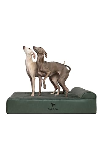 NOAH & PAW Large Dog Bed, 35x25x8.7 Inch, Orthopedic Dog Beds, Eggshell Memory Foam Infused with Cooling Gel, Waterproof, Machine Washable, Includes Inner Cover (Faux Leather)