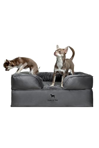 NOAH & PAW Dog Bed, 28x23x11 Inch, Orthopedic Dog Beds for Medium Size Pets, Eggshell Memory Foam Infused with Cooling Gel, Inner Cover, Waterproof, Machine Washable (Velvet Sofa Collection)