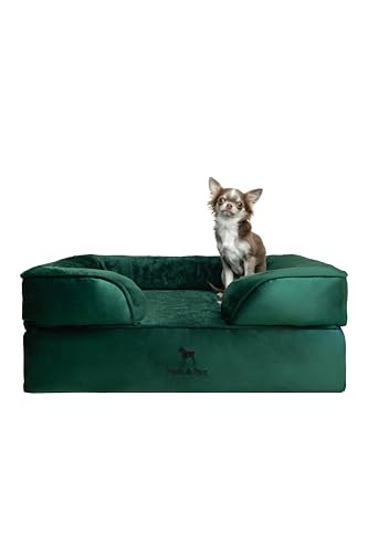 NOAH & PAW Dog Bed, 28x23x11 Inch, Orthopedic Dog Beds for Medium Size Pets, Eggshell Memory Foam Infused with Cooling Gel, Inner Cover, Waterproof, Machine Washable (Velvet Sofa Collection)