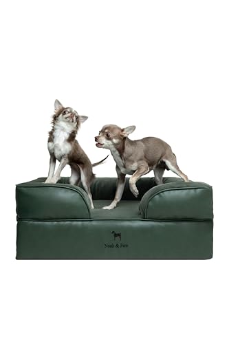 NOAH & PAW Dog Bed, 28x23x11 Inch, Orthopedic Dog Beds for Medium Size Pets, Eggshell Memory Foam Infused with Cooling Gel, Inner Cover, Waterproof, Machine Washable (Faux Leather Sofa Collection)