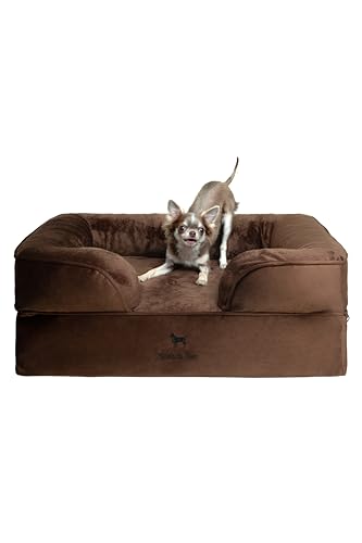 NOAH & PAW Dog Bed, 28x23x11 Inch, Orthopedic Dog Beds for Medium Size Pets, Eggshell Memory Foam Infused with Cooling Gel, Inner Cover, Waterproof, Machine Washable (Velvet Sofa Collection)