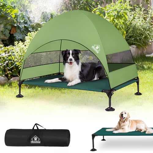 Elevated Outdoor Dog Bed with Canopy & Adjustable Feet - Larger Shade for Camping, Backyard & Patio