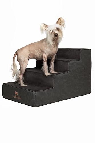 Noah & Paw Dog Stairs, Dog Ramp for Bed (17" Extra Wide) Pet Stairs for High Bed, Design to Fit Small and Large Breeds, Durable 4 Pet Steps for Couch (35 Foam Density) Leather Collection
