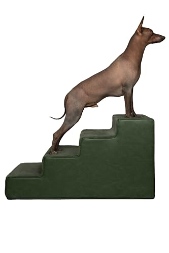 Noah & Paw Dog Stairs, Dog Ramp for Bed (17" Extra Wide) Pet Stairs for High Bed, Design to Fit Small and Large Breeds, Durable 4 Pet Steps for Couch (35 Foam Density) Leather Collection