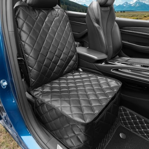 Waterproof Car Front Seat Cover for Dogs, PU Leather Car Seat Protector for Pets & Kids,Nonslip Scratchproof Front Passenger seat Covers Fits for Most Cars, Trucks, SUVs