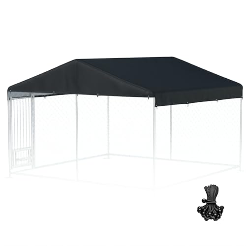 Outdoor Dog Kennel Cover 10'W x 10'L 600D Heavy Duty Waterproof UV Resistant Dog Kennel Replacement Cover - Black (Cover Included only)