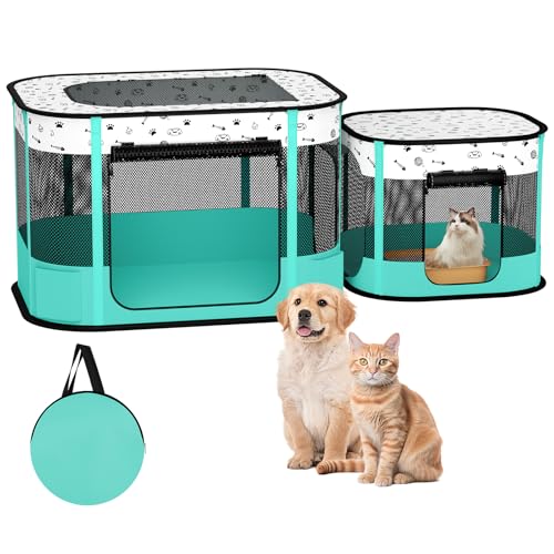 Portable Cat Playpen, 8-Rod Reinforced Kitten Dog Playpens, Foldable Play Pen for Indoor Cats Enclosed Pet Puppy Doggy Outdoor, Collapsible Tent Kennel Cage House(32"x24"x22")
