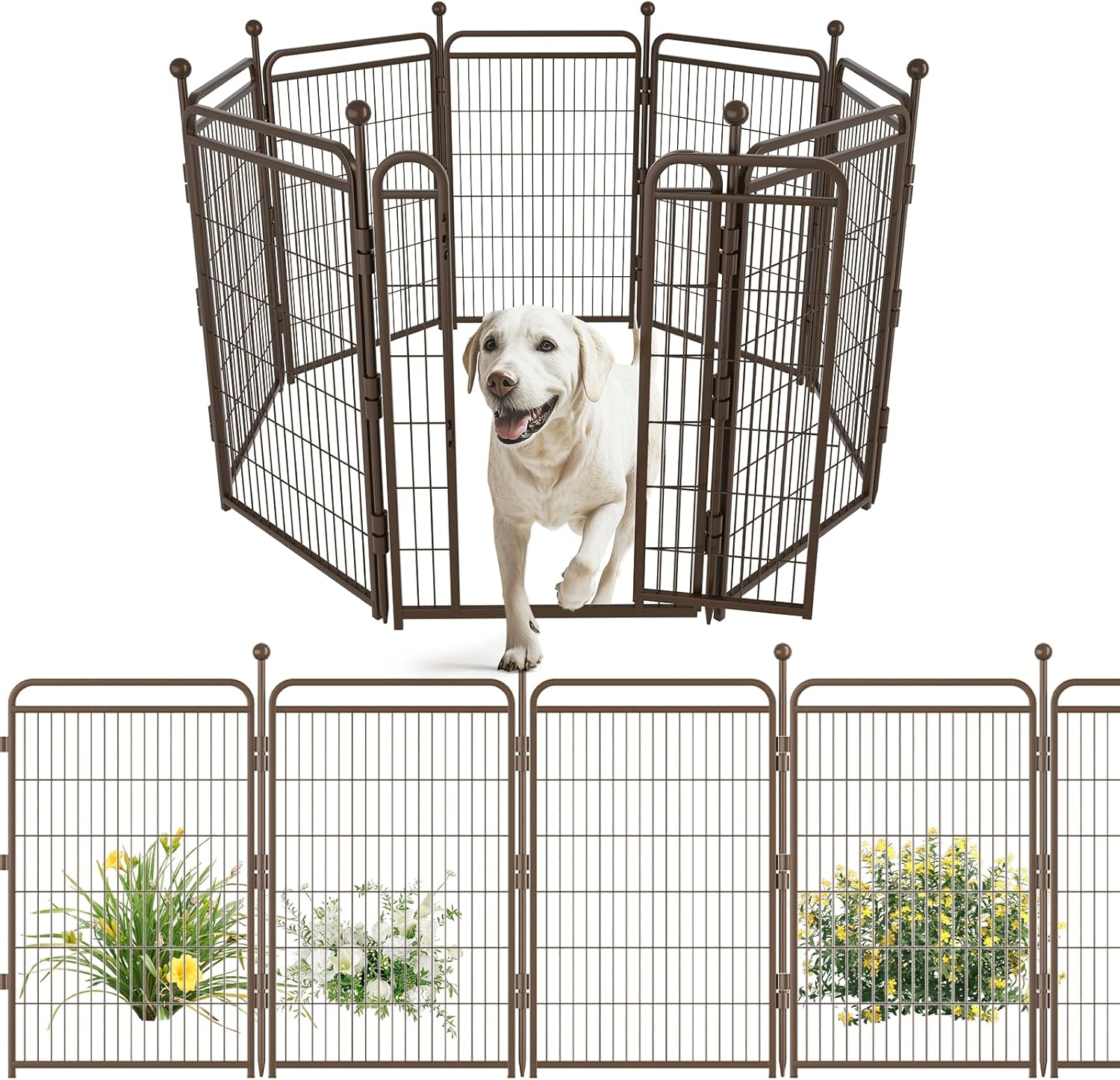 Gardner Pet Dog Playpens, 40" H 8 Panels Dog Pen Outdoor/Indoor Dog Fence Exercise Pen for Small/Medium/Large Dogs, Pet Play Yard Gate with Gravity Automatic Lock, Pet Playpen, Brown