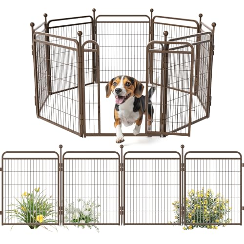 Gardner Pet Dog Playpens, 32" H 8 Panels Dog Pen Outdoor/Indoor Dog Fence Exercise Pen for Small/Medium/Large Dogs, Pet Play Yard Gate with Gravity Automatic Lock, Pet Playpen, Brown
