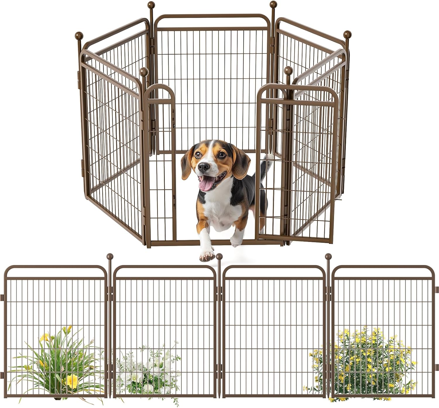 Gardner Pet Dog Playpens, 32" H 6 Panels Dog Pen Outdoor/Indoor Dog Fence Exercise Pen for Small/Medium/Large Dogs, Pet Play Yard Gate with Gravity Automatic Lock, Pet Playpen, Brown