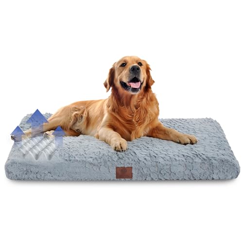 AMERICAN KENNEL CLUB Orthopedic Memory Foam Dog Crate Mat, Egg Crate Foam Cushion, Washable Cover, Non-Slip Base, Eases Joint Pain, Breathable, Durable, 42x27, Gray